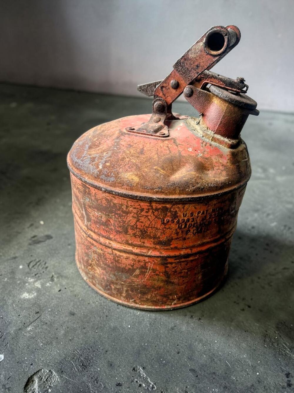 Antique Justrite Mfg. Co. safety gas/fuel can manufactured in Chicago, Illinois.
